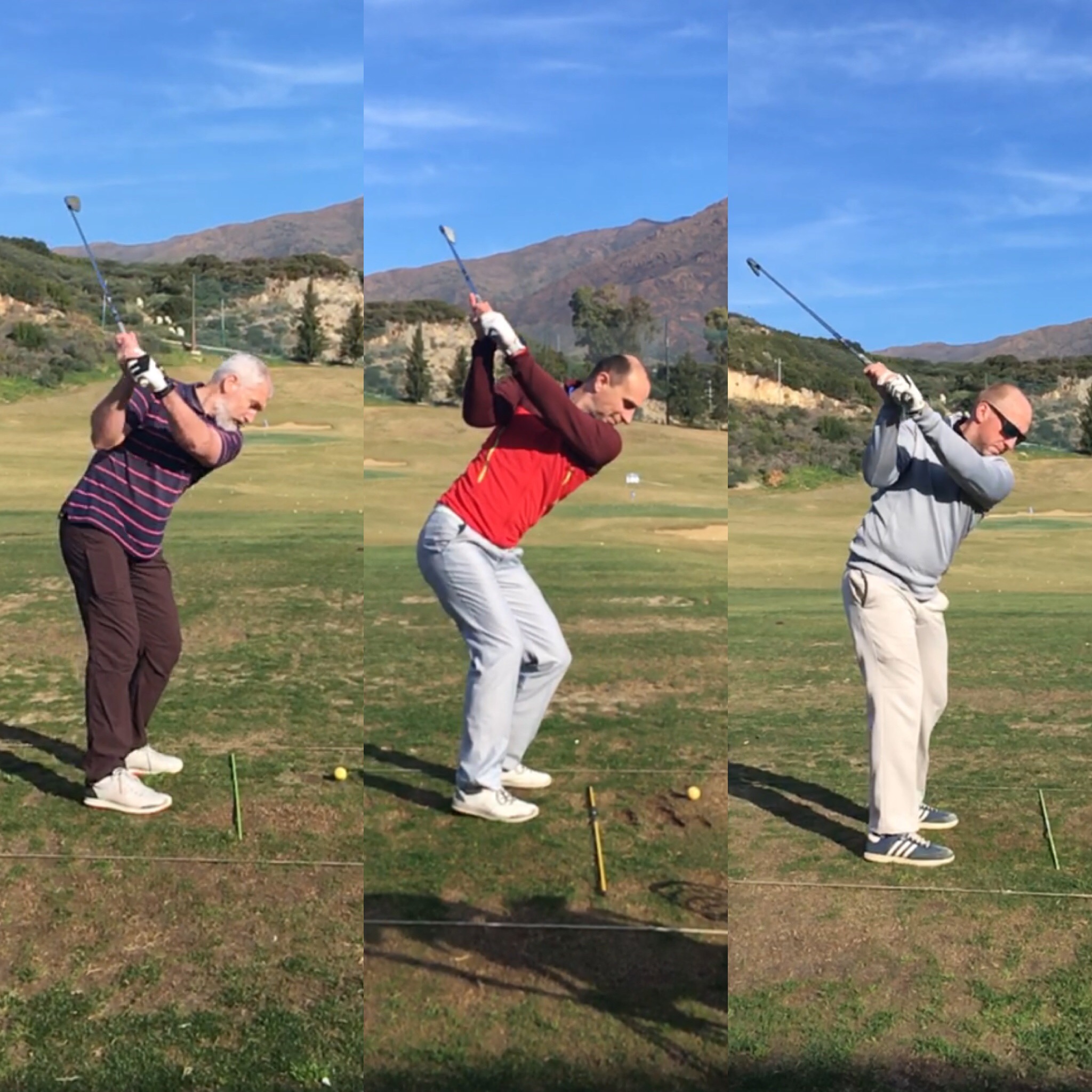 three different golf swings
